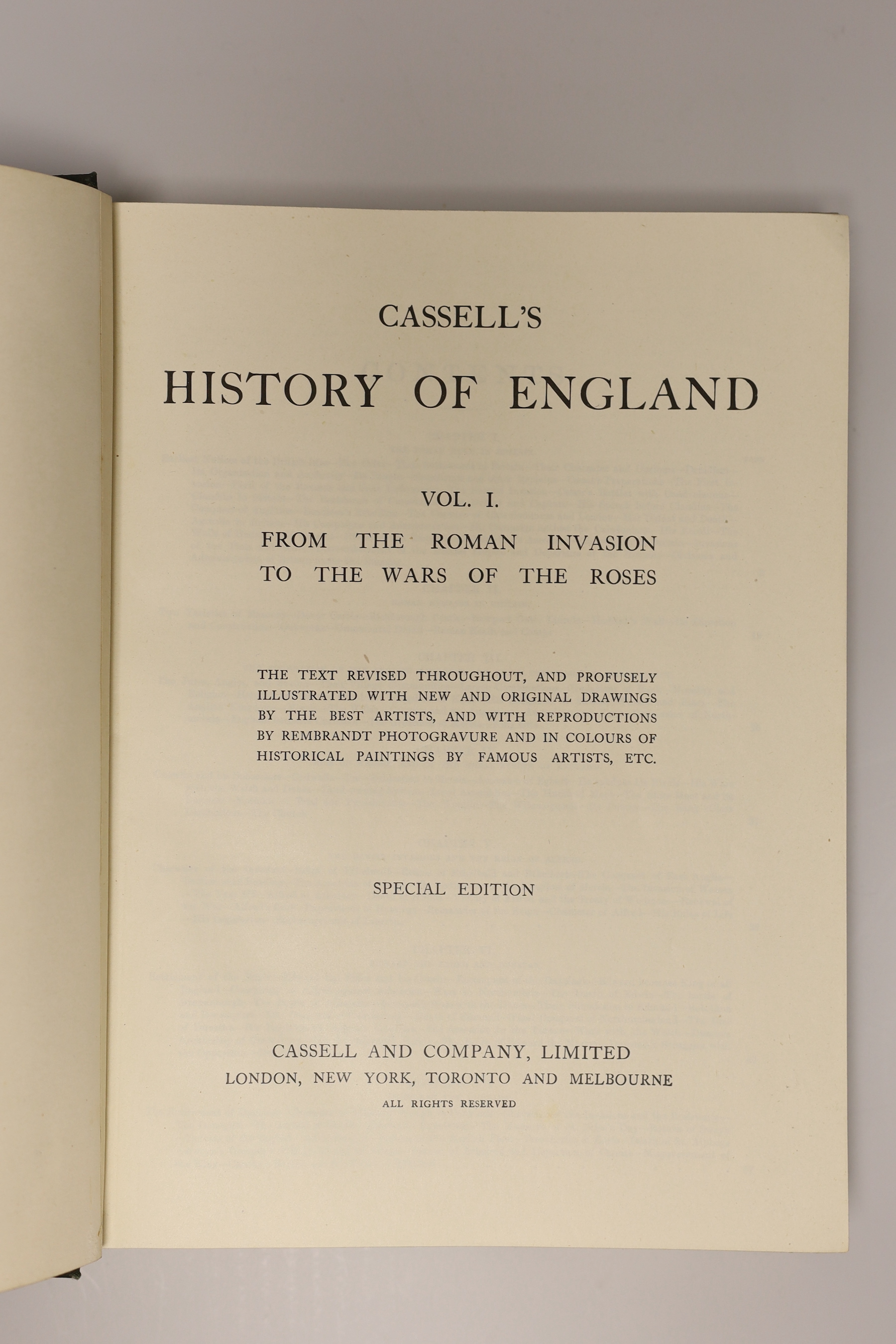Cassell - Cassell’s History of England, special edition, 9 vols, 4to, half green calf, Cassell and Company, London, etc., nd